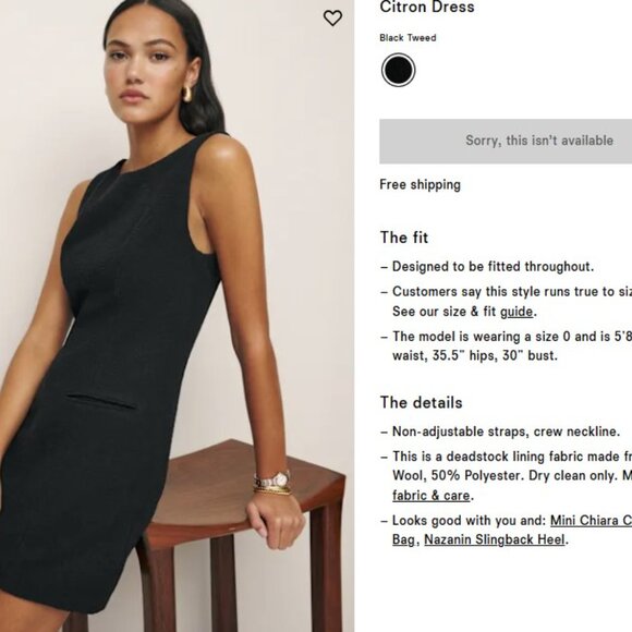 Reformation Citron Dress Black Tweed - Size 12 - Picture 2 of 7